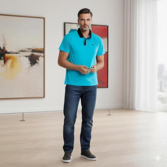 Under Armour Loose Fit Men's Teal Polo Shirt XXL (AT-03) - Picture 2 of 7